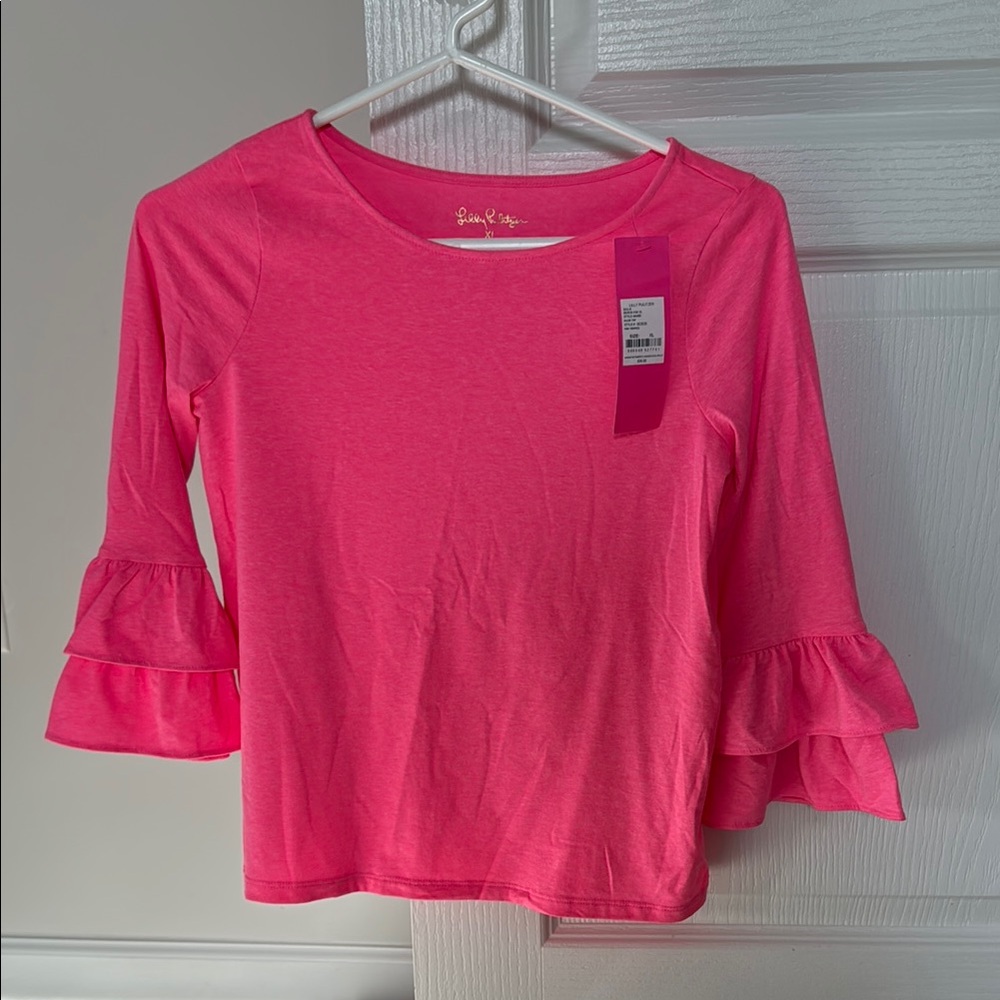 New With Tags! Lily Pulitzer Girls Vibrant Pink Ruffle Sleeve Top